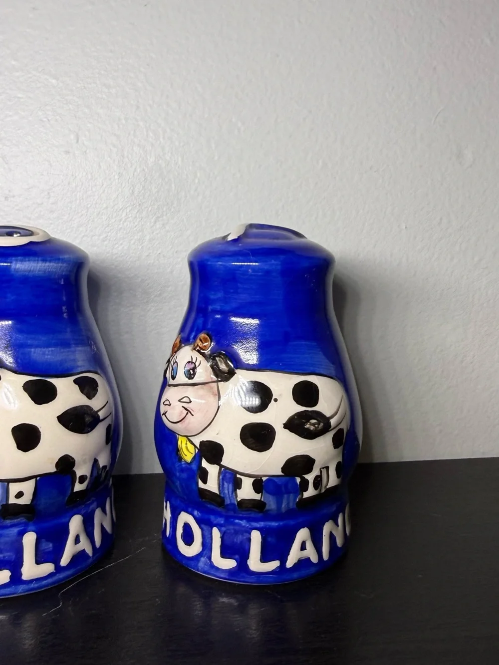 Vintage 1990s Holland Cow Salt And Pepper Hand Painted Shakers